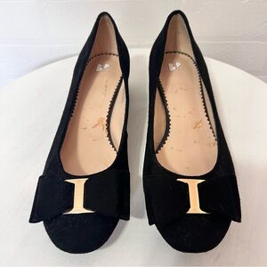 BP Black Suede Leather Bow Accent Gold Hardware Block Heel Pumps Shoes Size 7